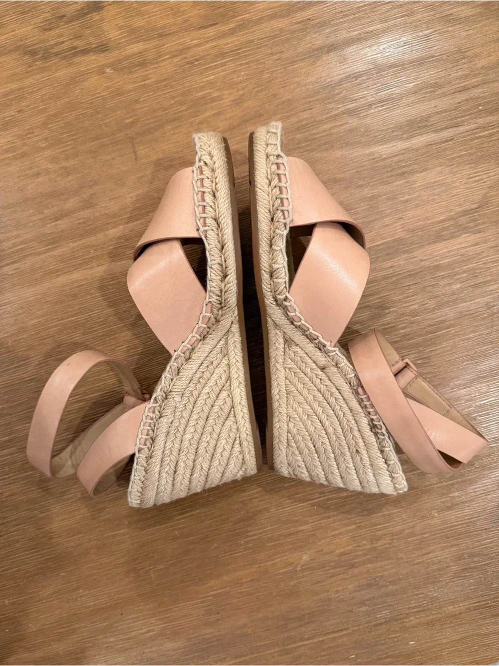 Tory Burch Blush Leather Espadrille Wedge Sandals